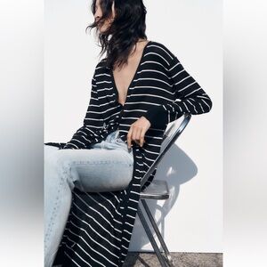 Zara LONG KNIT JACKET. Striped. Size S. New with Tags.